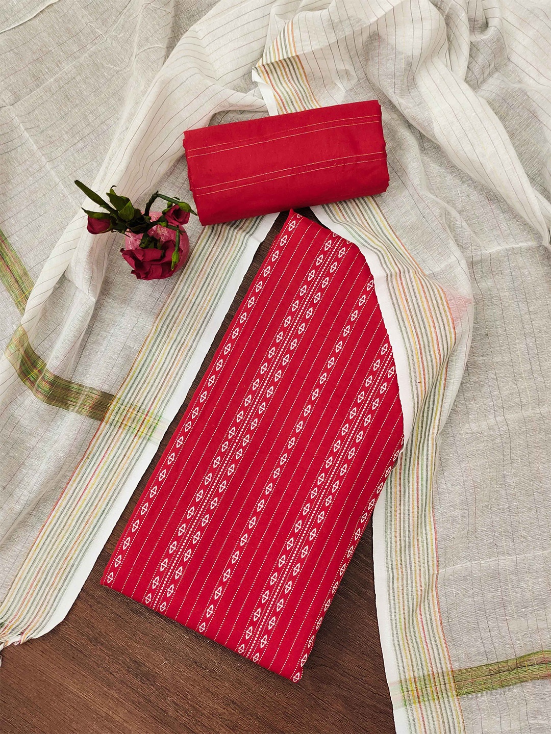 

KALINI Unstitched Dress Material, Red