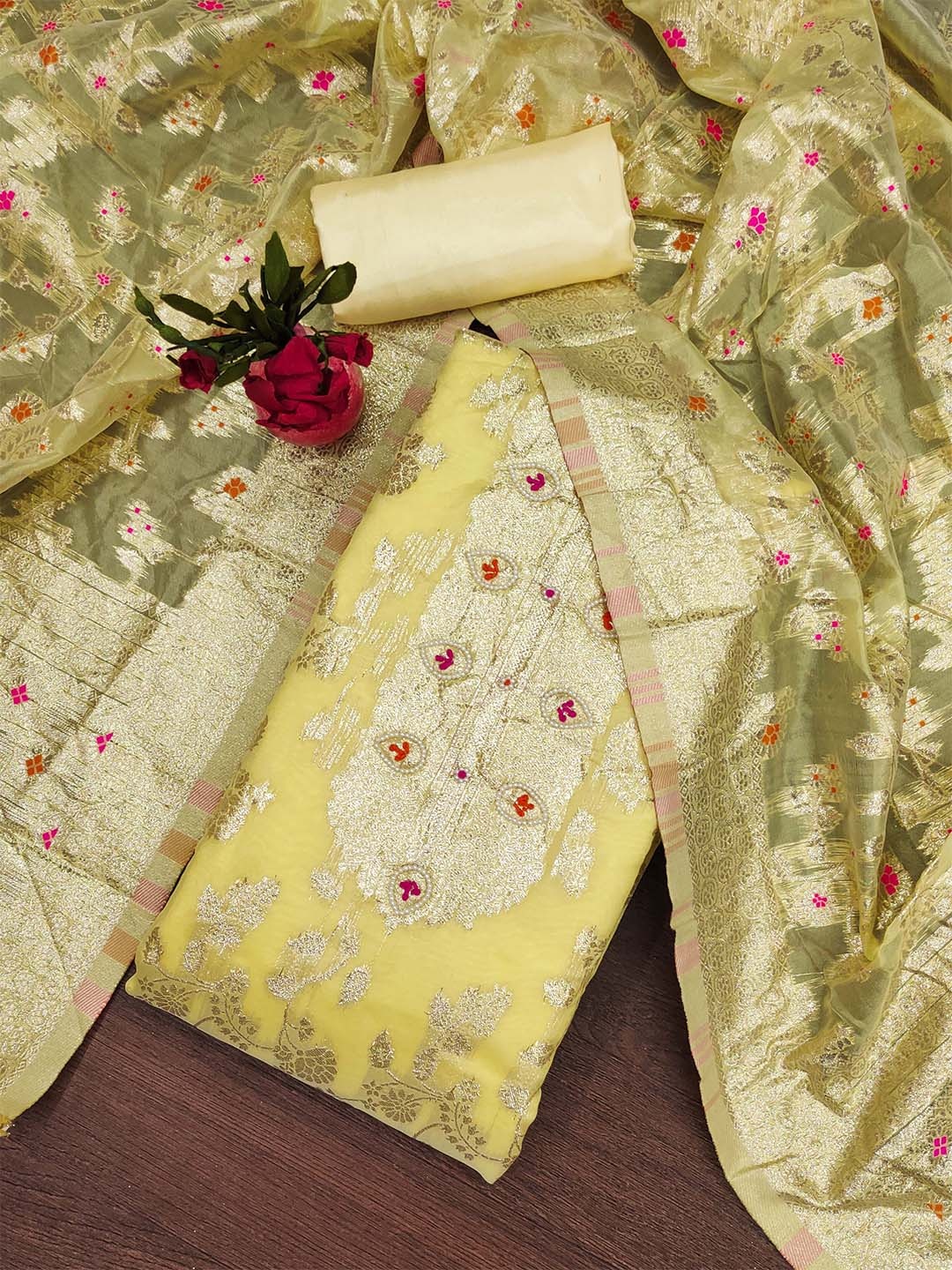 

KALINI Unstitched Dress Material, Yellow