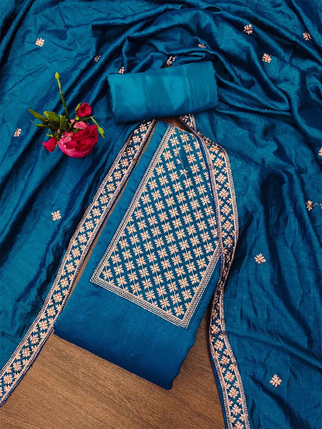 

KALINI Embroidered Unstitched Dress Material, Blue