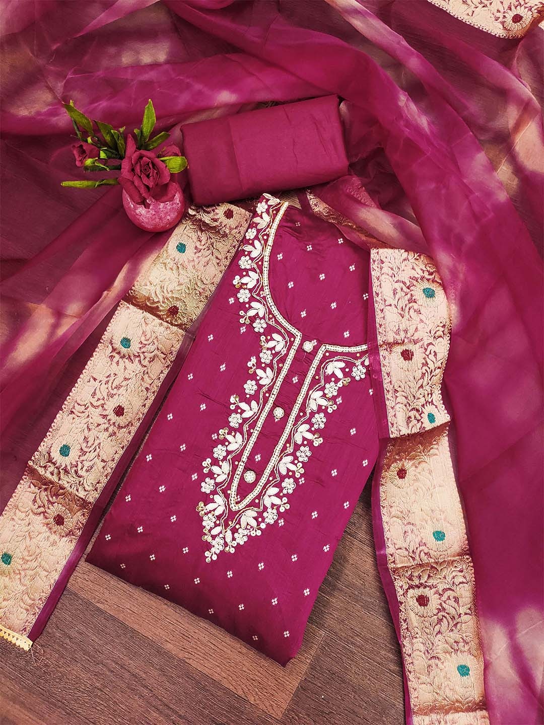 

KALINI Unstitched Dress Material, Magenta