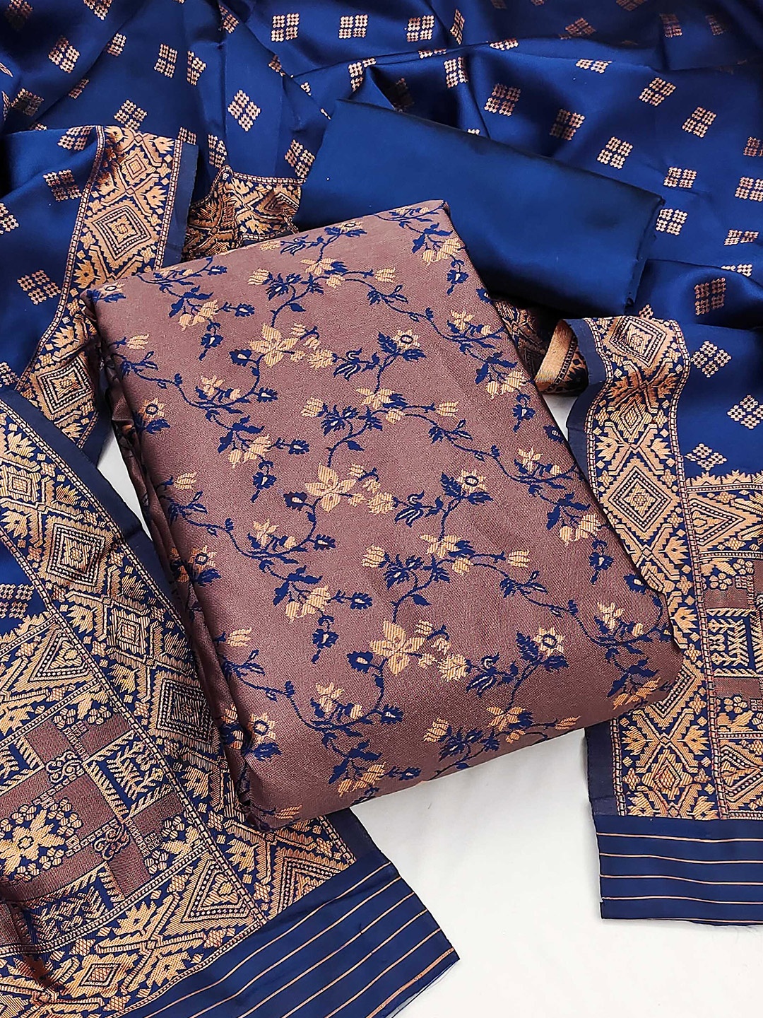 

KALINI Unstitched Dress Material, Navy blue
