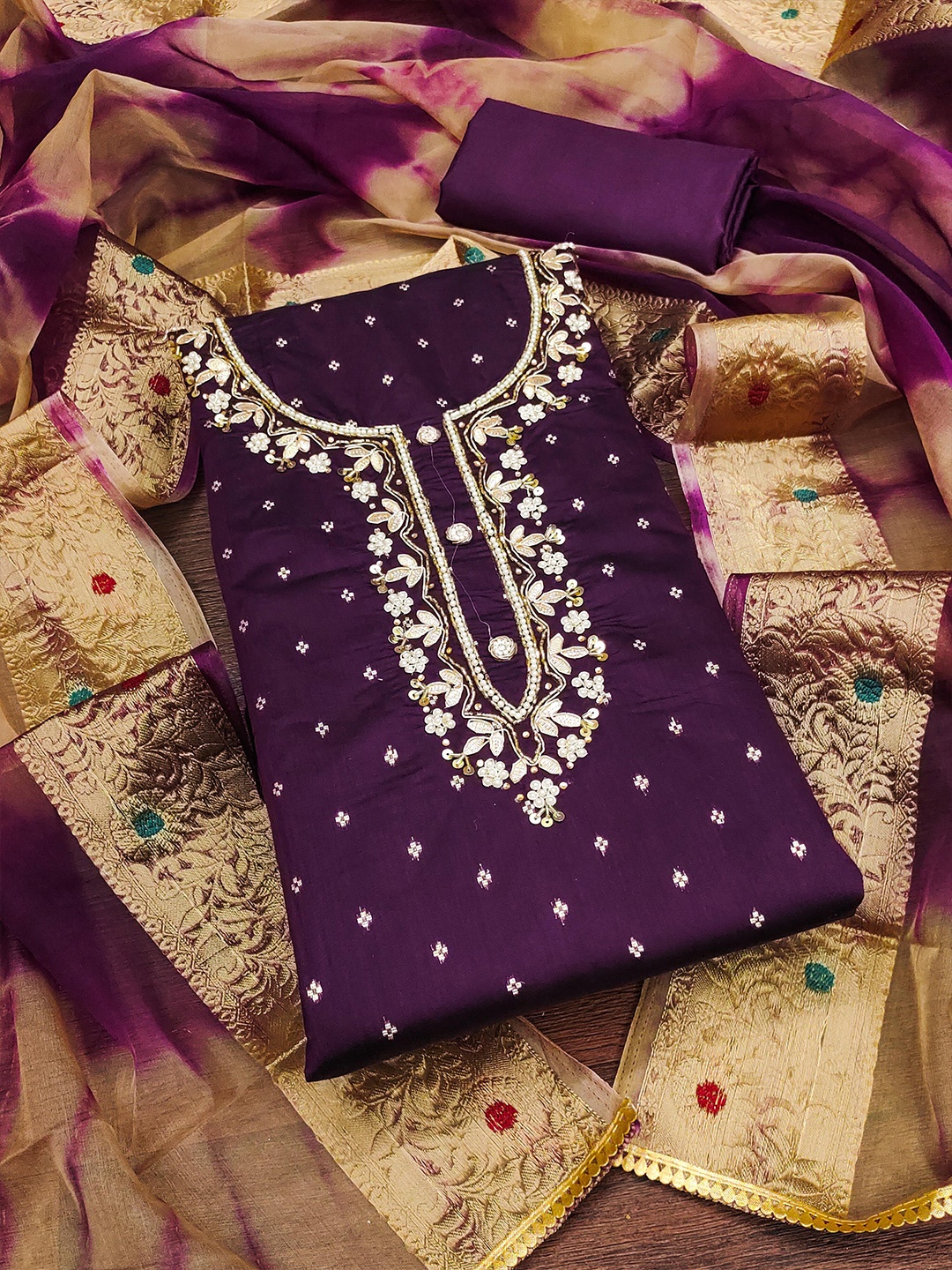 

KALINI Unstitched Dress Material, Burgundy