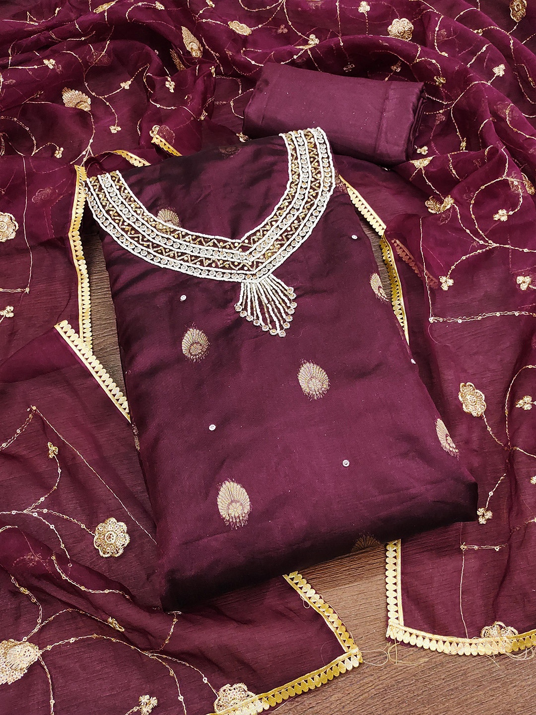 

KALINI Organza Unstitched Dress Material, Magenta
