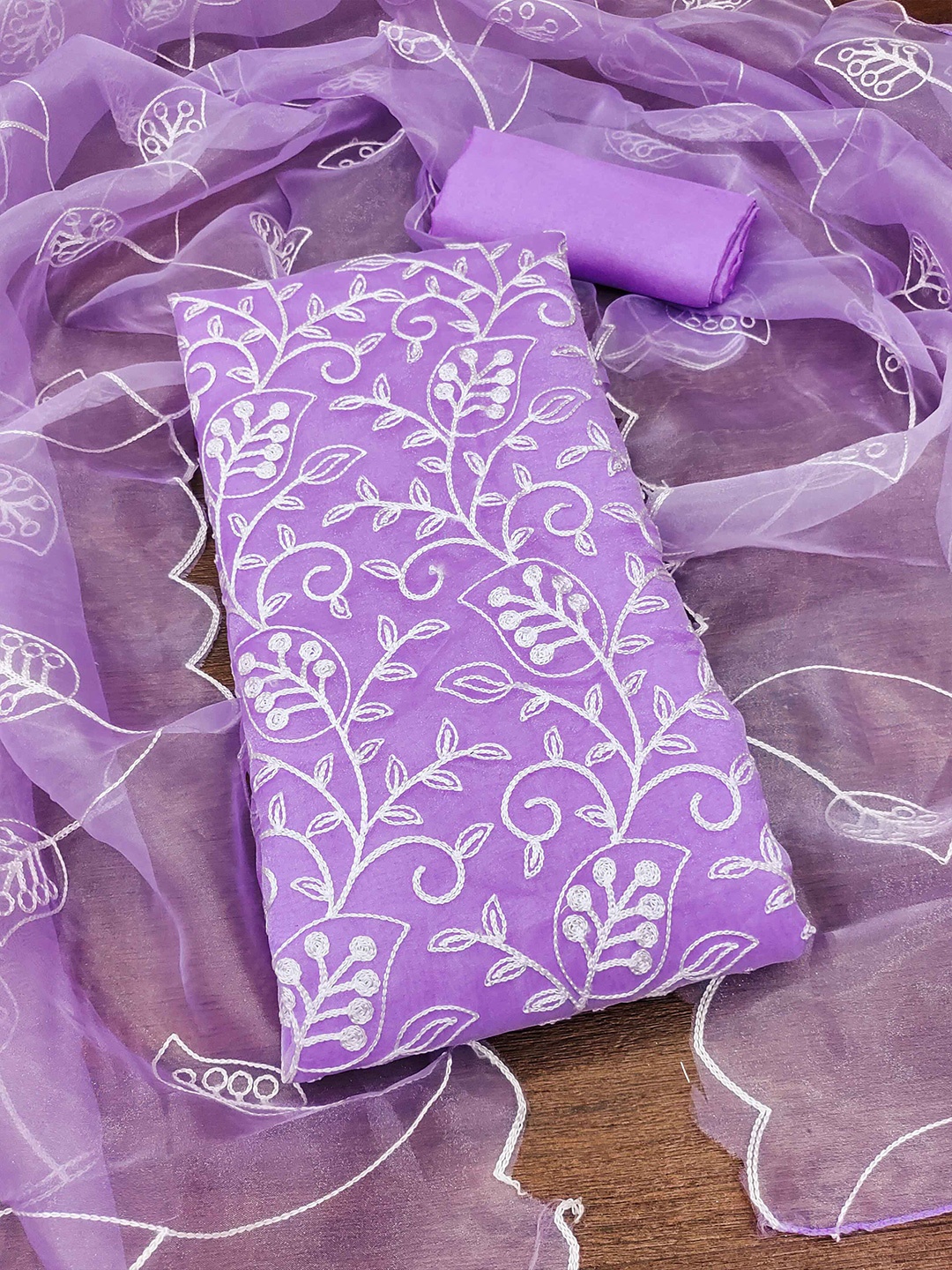 

KALINI Embroidered Organza Unstitched Dress Material, Purple
