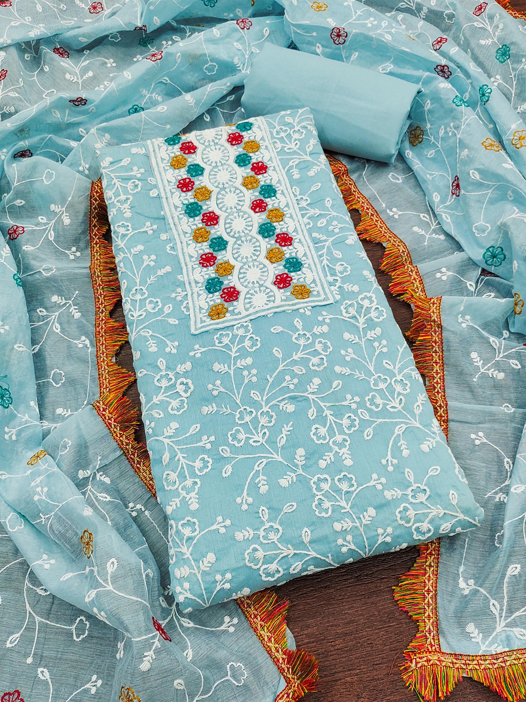 

KALINI Embroidered Unstitched Dress Material, Blue