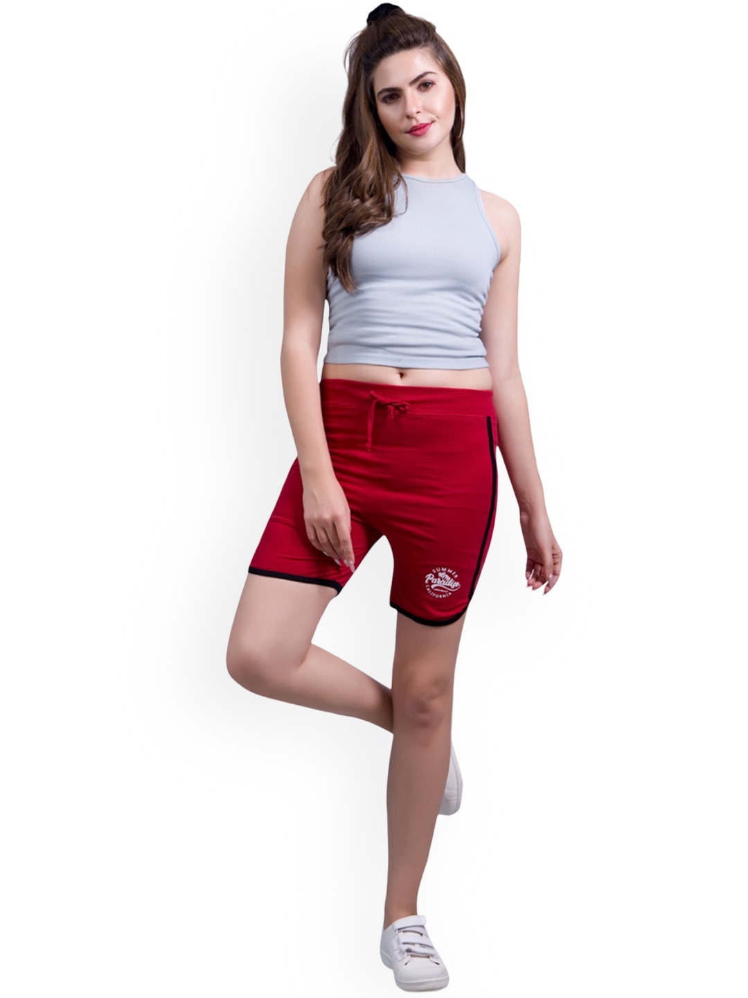 

BAESD Women Skinny Fit Cotton Sports Shorts, Red