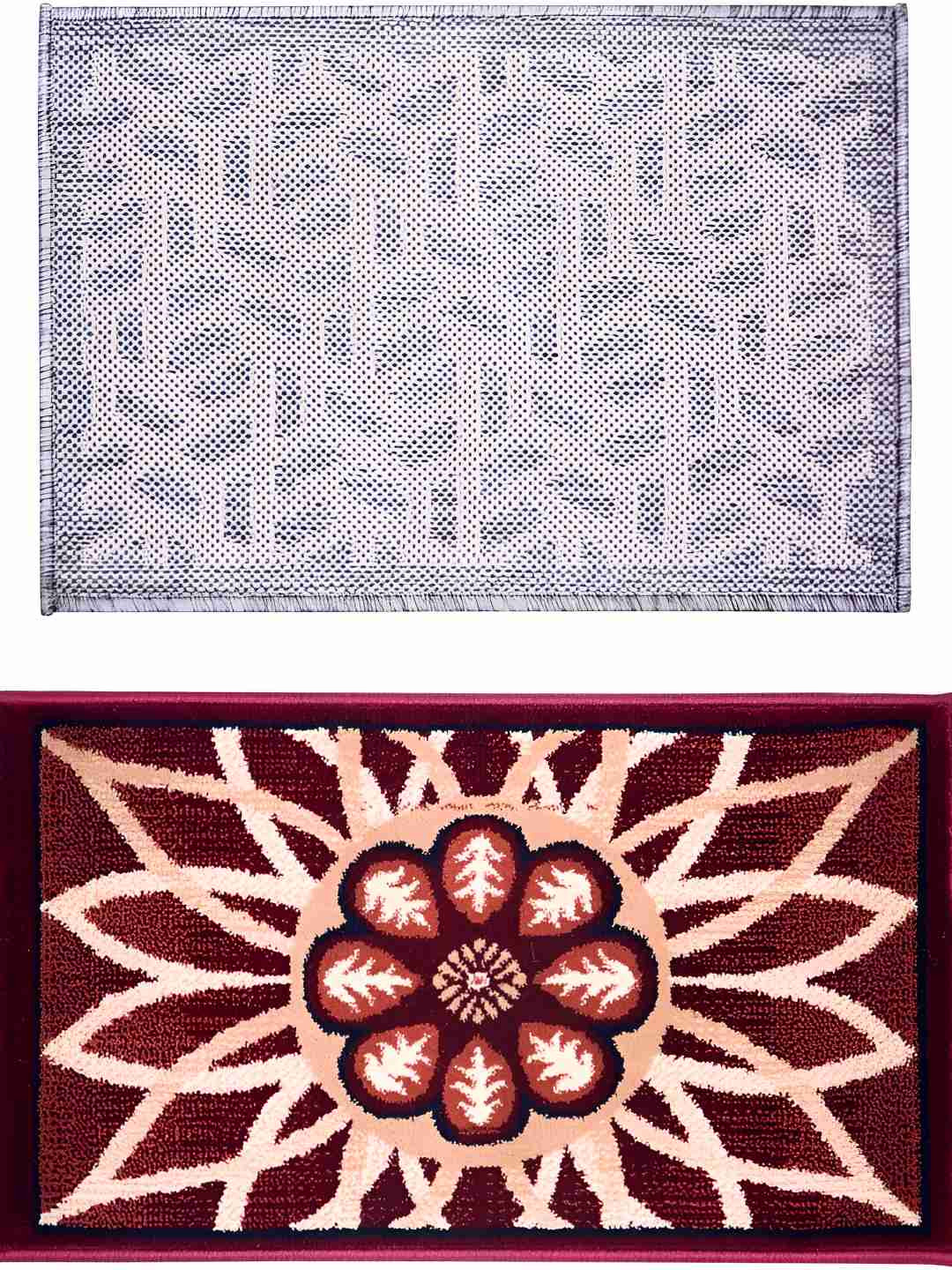 

Carpet Galore Maroon & Grey 2 Pieces Printed Water Resistant Floor Mats & Dhurries
