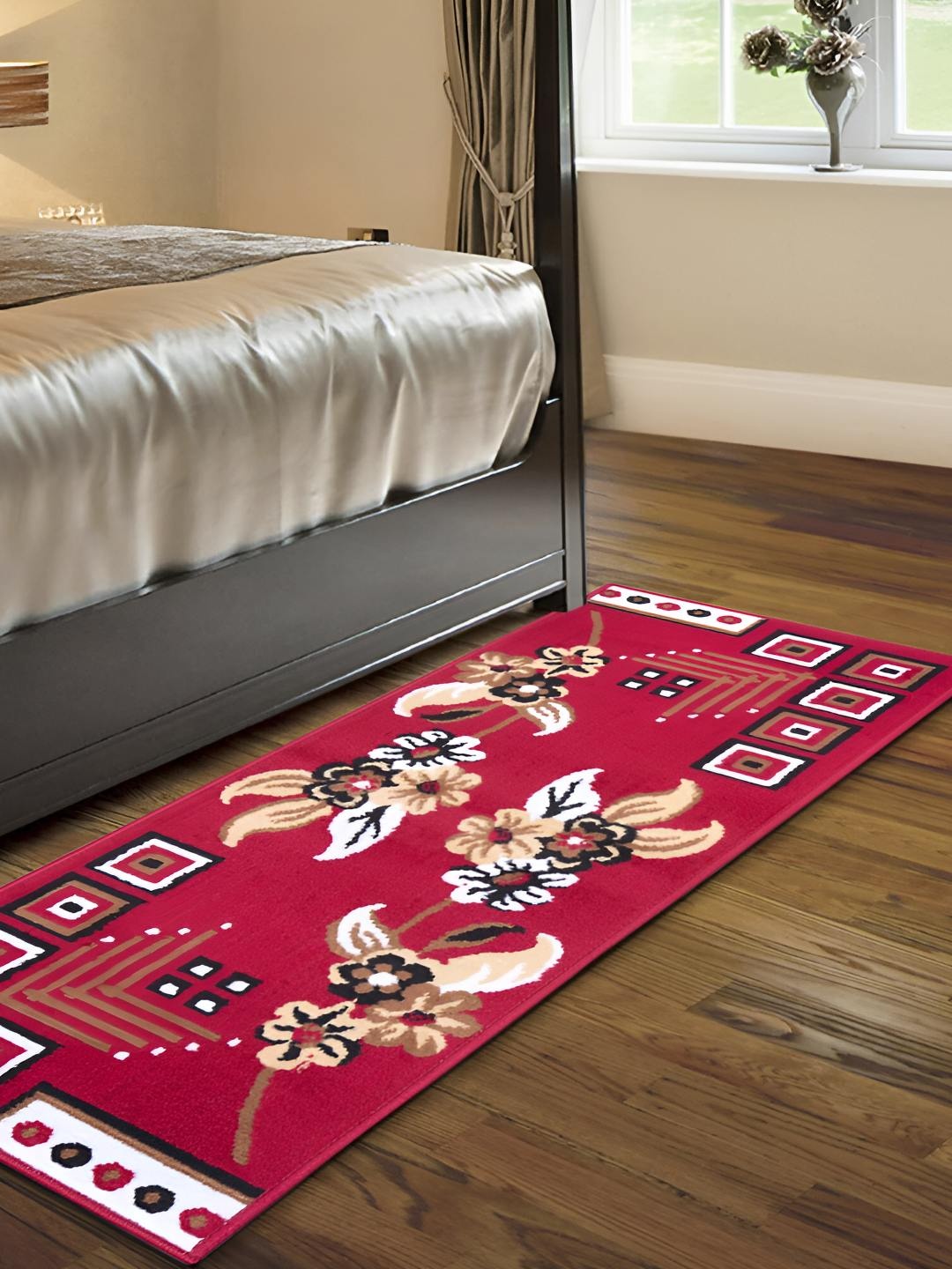 

Carpet Galore Red Floral Printed Floor Mat