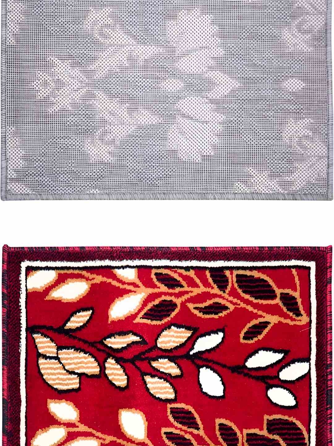 

Carpet Galore Red & Grey 2 Pieces Printed Water Resistant Floor Mats & Dhurries