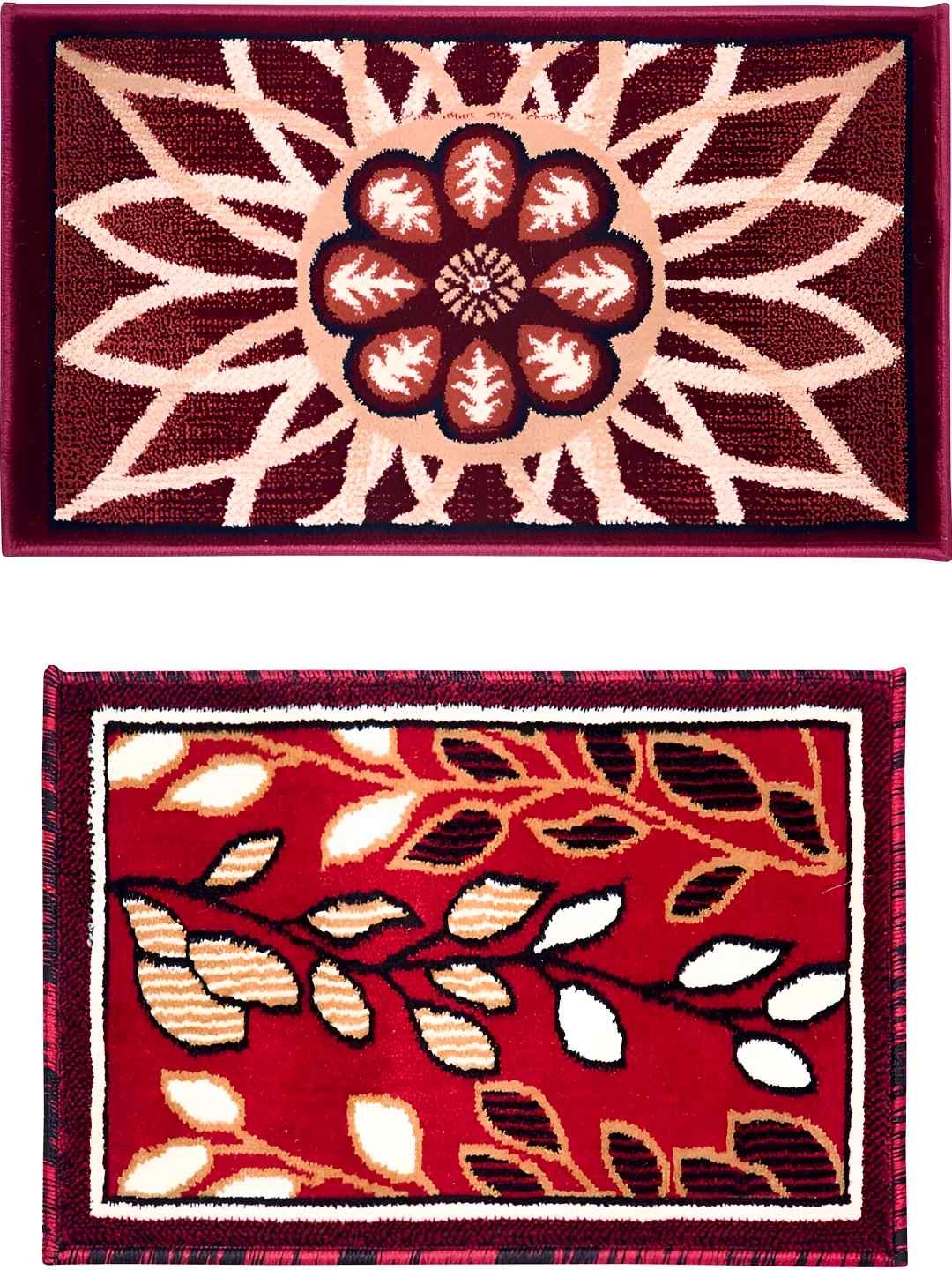 

Carpet Galore Maroon & Red 2 Pieces Printed Water Resistant Floor Mats & Dhurries