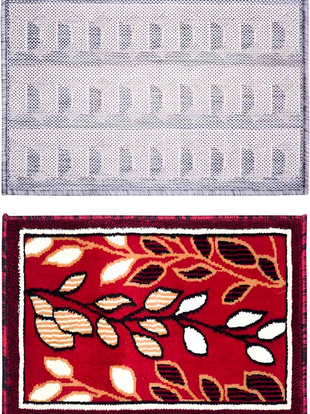 

Carpet Galore 2-Pcs Grey & Maroon Water Resistant Door Mat