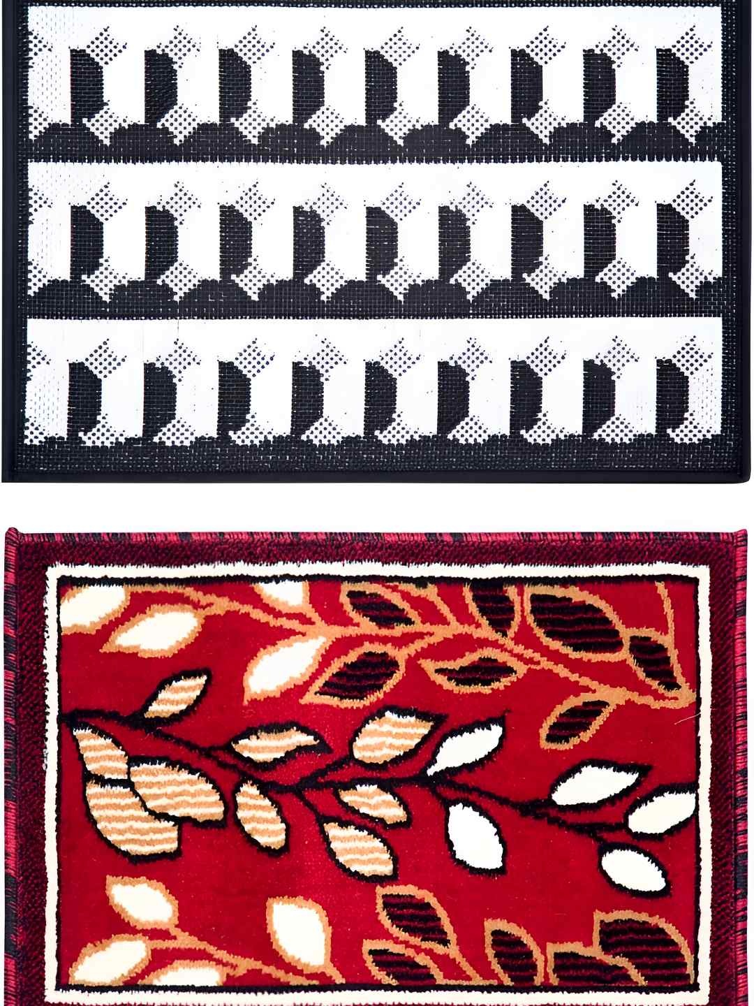 

Carpet Galore 2-Pcs Maroon & White Patterned Water-Resistant Door Mats