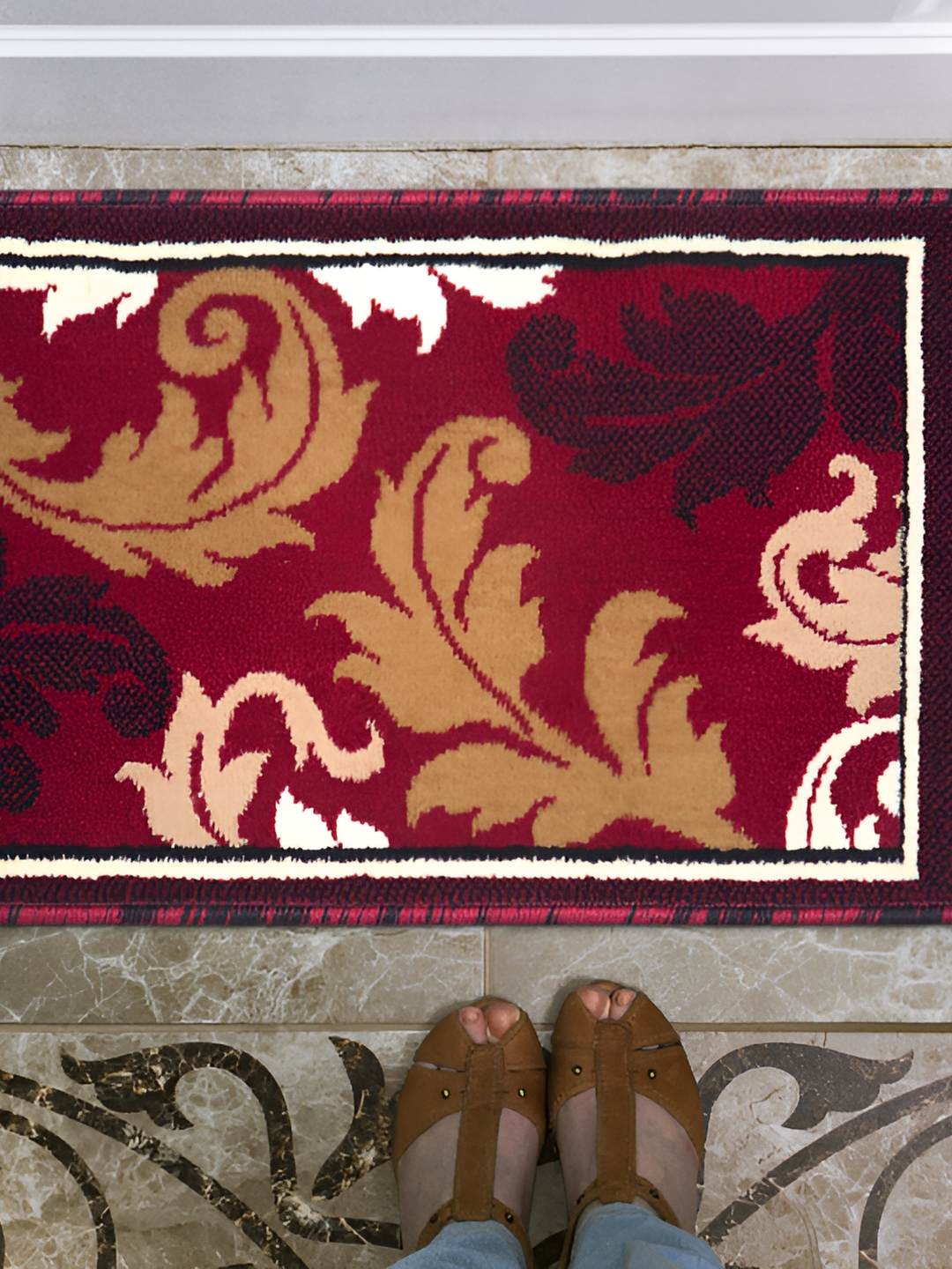

Carpet Galore Red & Mustard Floral Printed Water Resistant Doormats