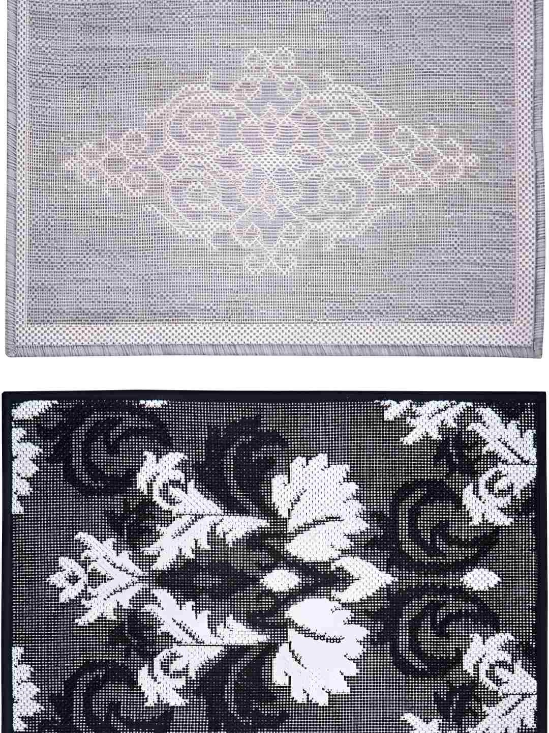 

Carpet Galore Grey & Black 2 Pieces Floral Printed Water Resistant Doormats