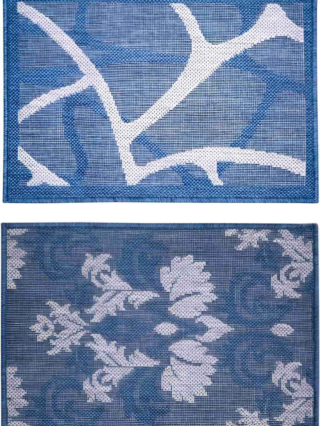 

Carpet Galore Blue & White 2 Pieces Floral Printed Water Resistant Doormats