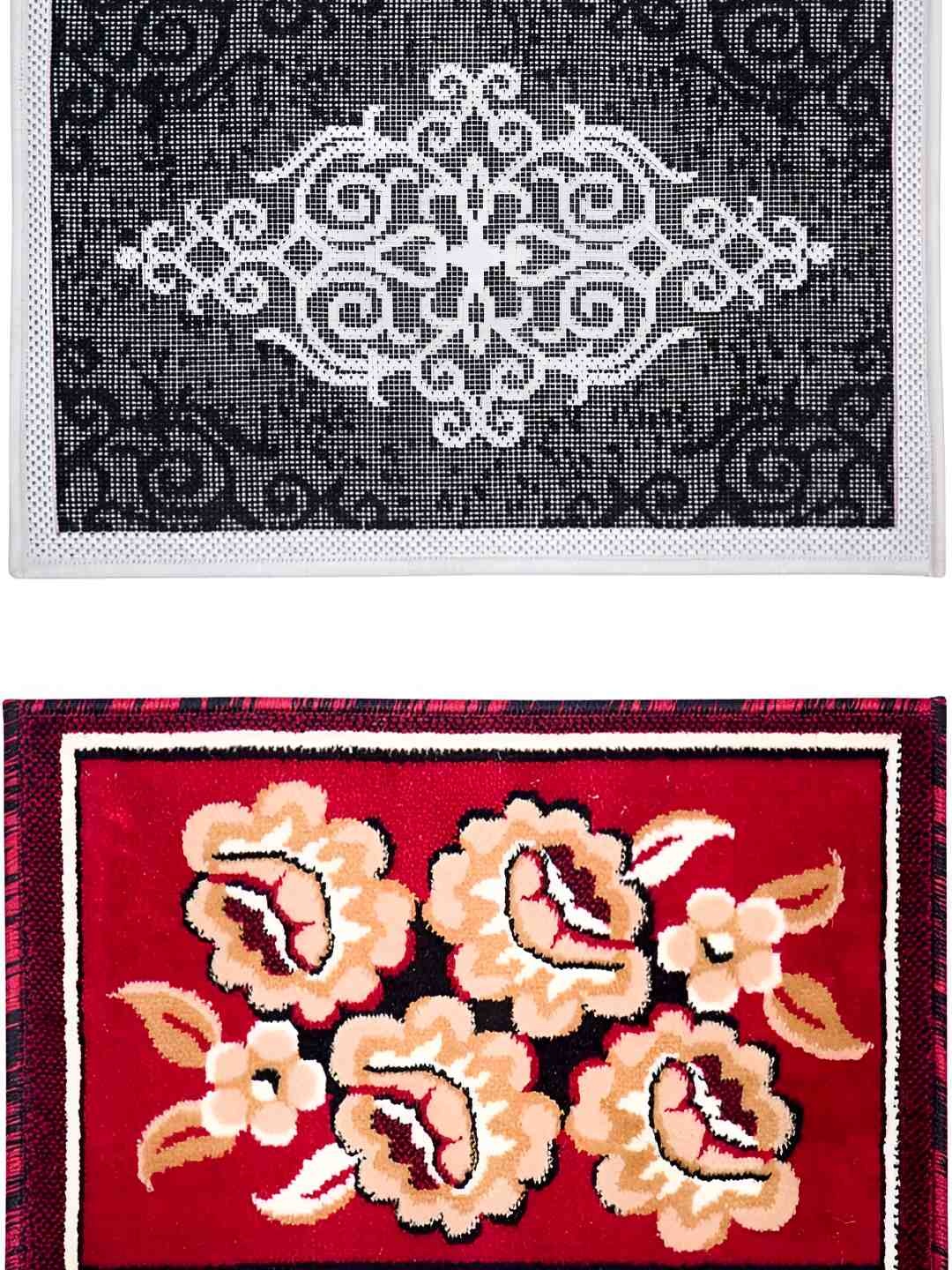 

Carpet Galore Black & Red 2 Pieces Floral Printed Water Resistant Doormats