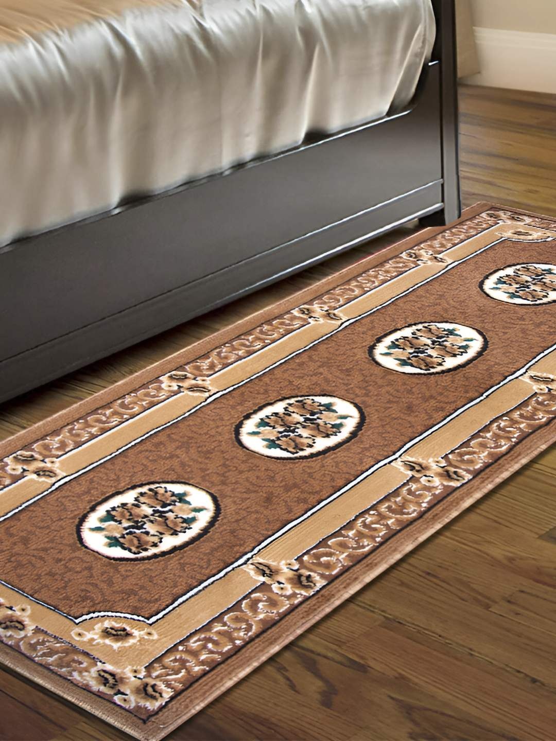 

Carpet Galore Brown Floral Printed Floor Mat, Gold