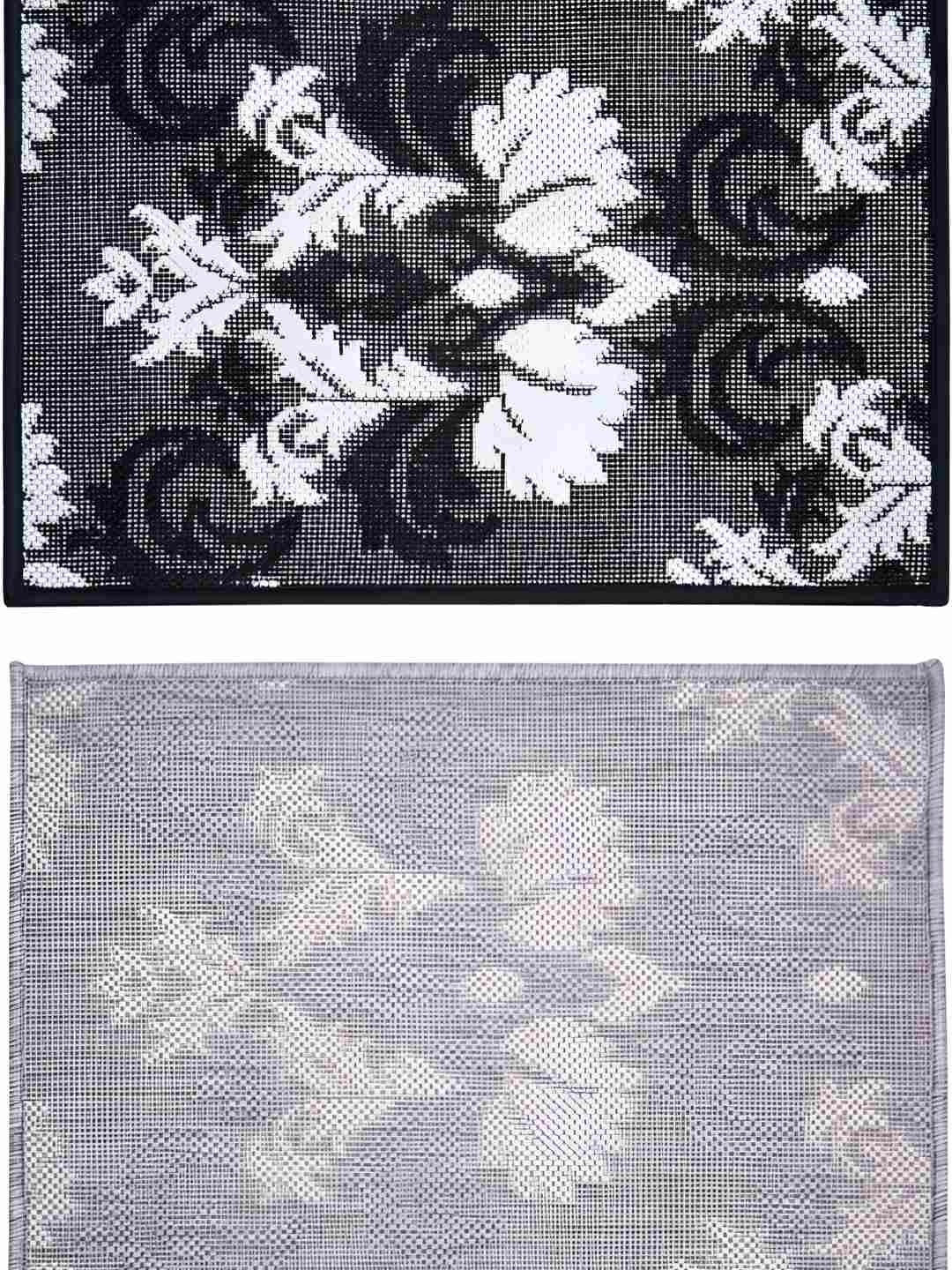 

Carpet Galore Grey & Black 2 Pieces Floral Printed Water Resistant Doormats