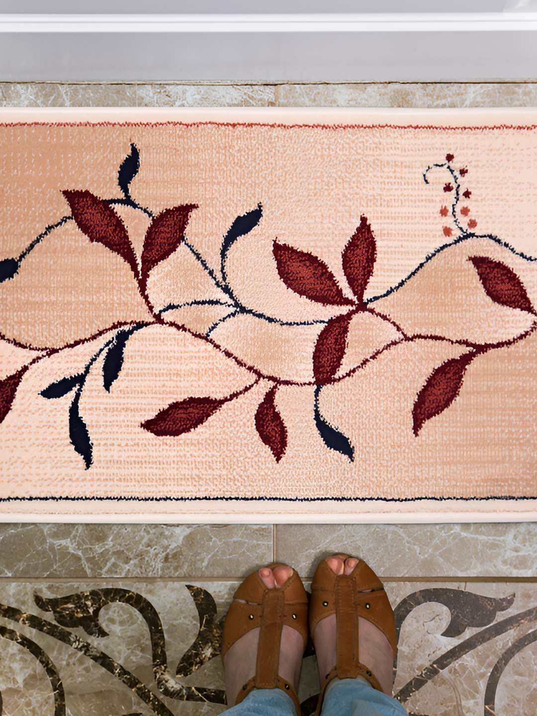 

Carpet Galore Cream & Red Floral Printed Water Resistant Doormats
