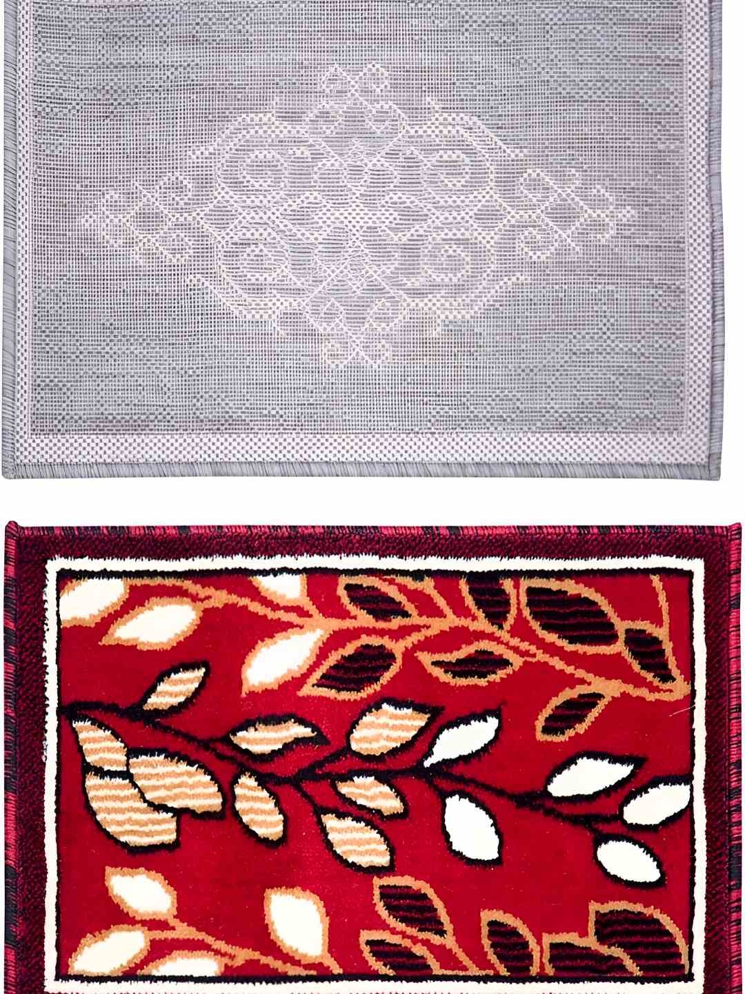 

Carpet Galore Grey & Red 2 Pieces Floral Printed Water Resistant Doormats
