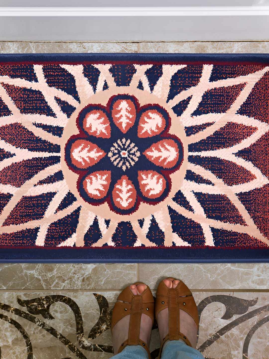 

Carpet Galore Maroon & Blue Floral Printed Water Resistant Doormats