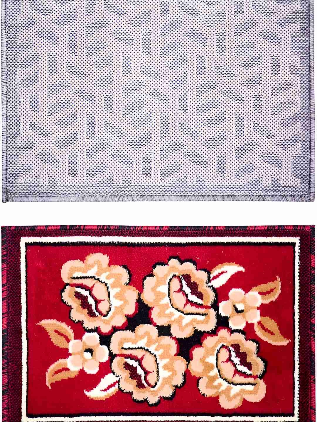 

Carpet Galore 2-Pcs Grey & Red Patterned Water-Resistant Door Mats