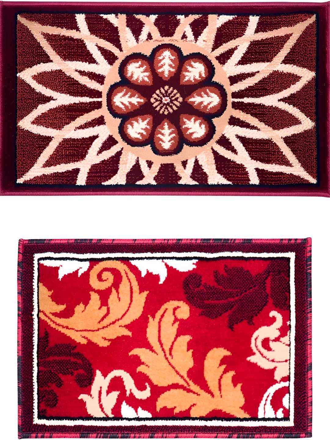 

Carpet Galore 2-Pcs Maroon & Beige Patterned Water-Resistant Door Mats