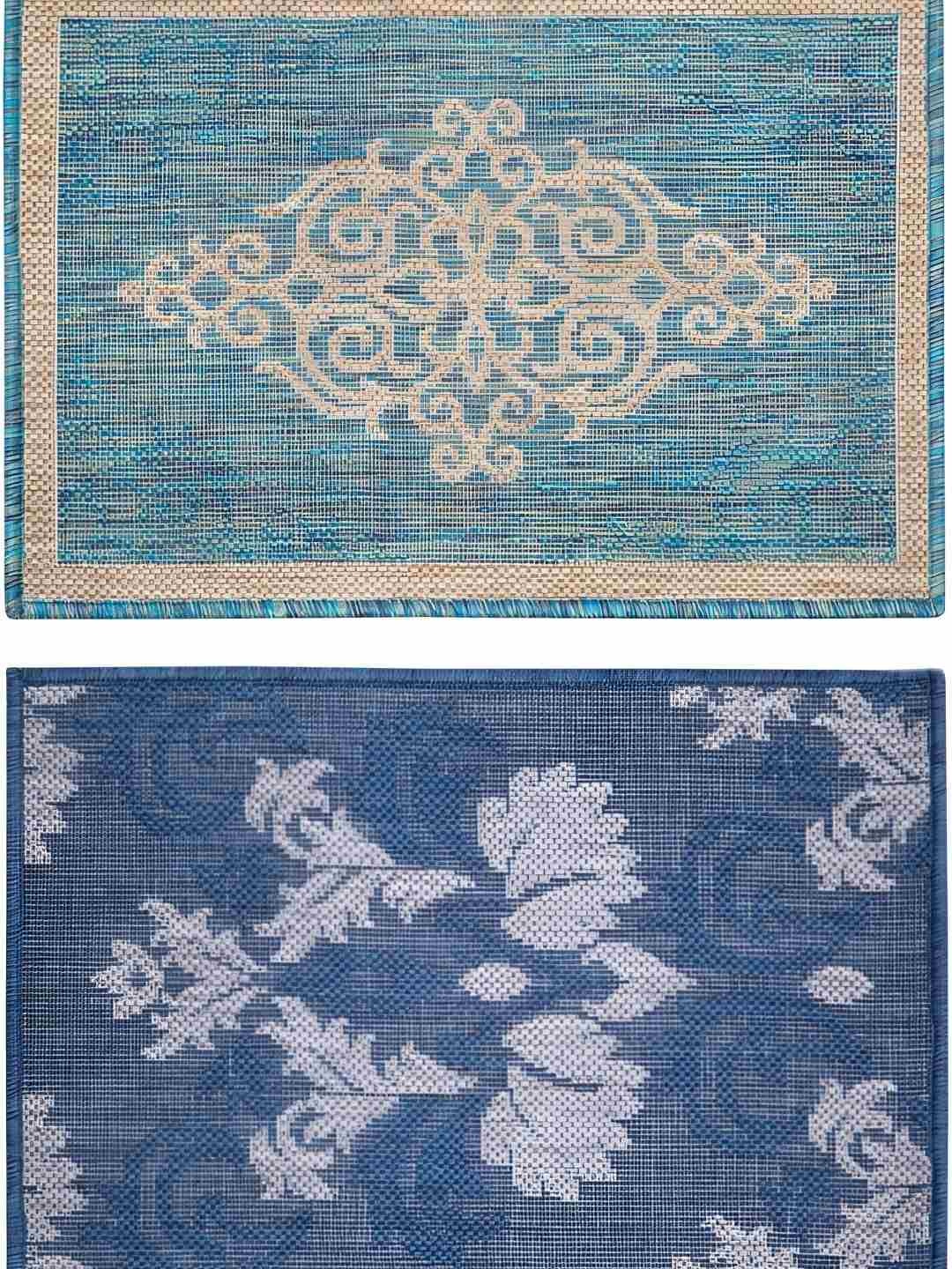 

Carpet Galore 2-Pcs Turquoise Blue & Blue Patterned Water-Resistant Door Mats