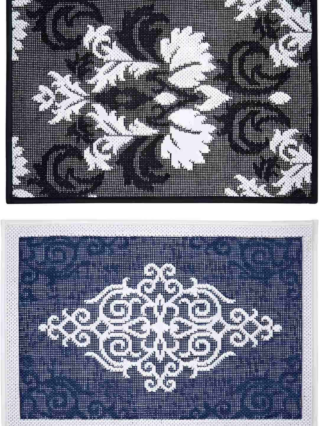 

Carpet Galore 2-Pcs White & Blue Patterned Water-Resistant Door Mats