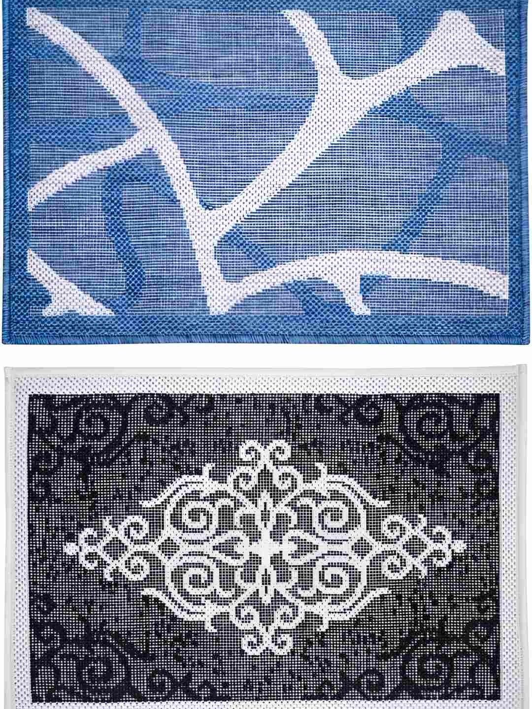 

Carpet Galore 2-Pcs Blue & Grey Patterned Water-Resistant Door Mats