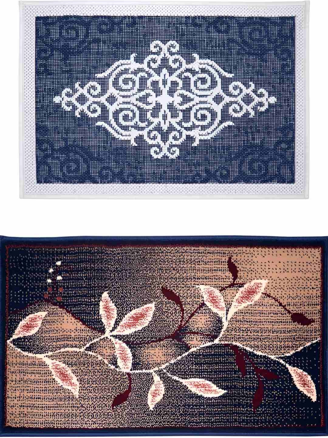 

Carpet Galore 2-Pcs Blue & Beige Patterned Water-Resistant Door Mats