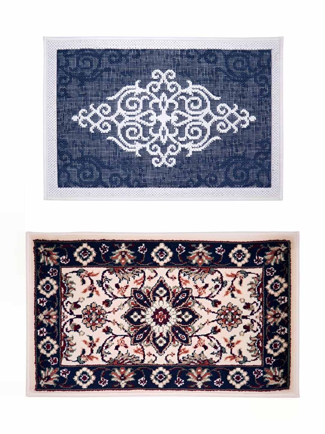 

Carpet Galore 2-Pcs Blue & Beige Patterned Water-Resistant Door Mats