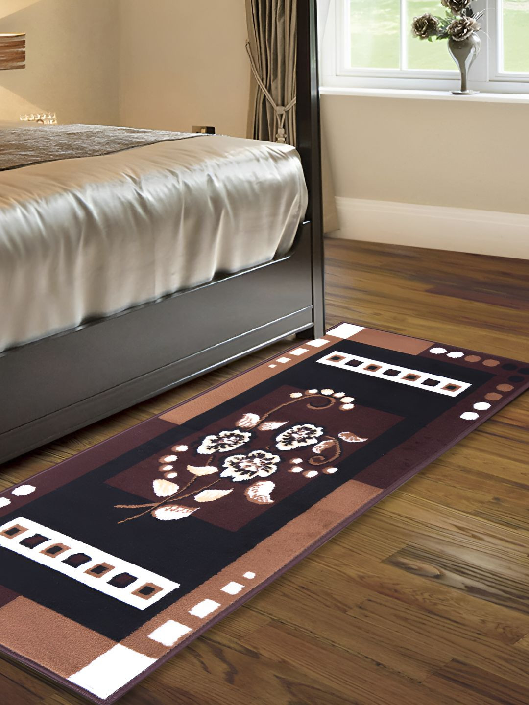 

Carpet Galore Brown and White Floral Printed Water Resistant Floor Mat