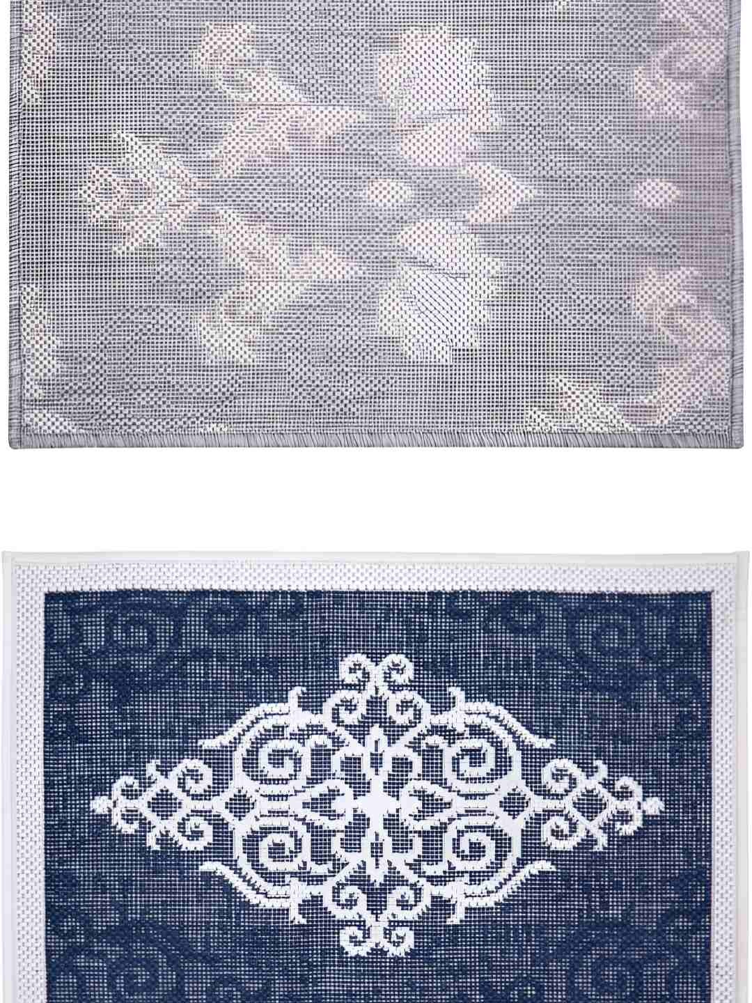 

Carpet Galore 2-Pcs Blue & White Patterned Water-Resistant Door Mats