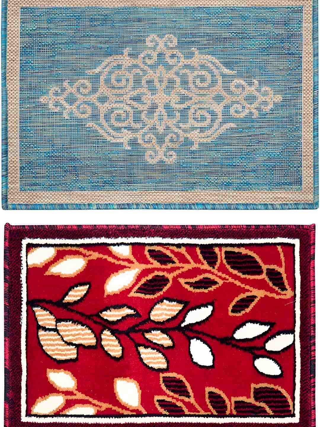 

Carpet Galore 2-Pcs Turquoise Blue & Beige Patterned Water-Resistant Door Mats