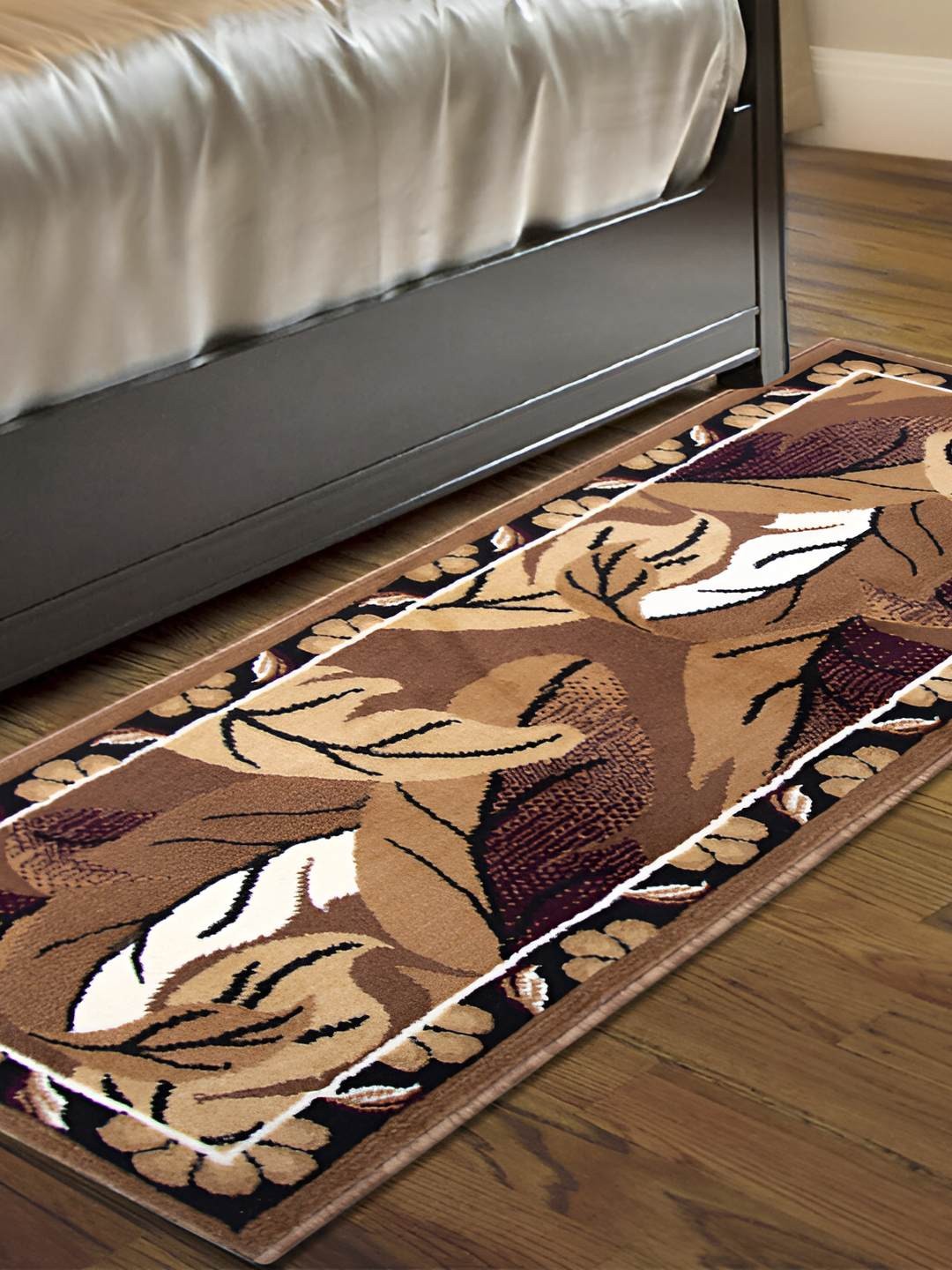 

Carpet Galore Brown Floral Printed Floor Mat, Gold