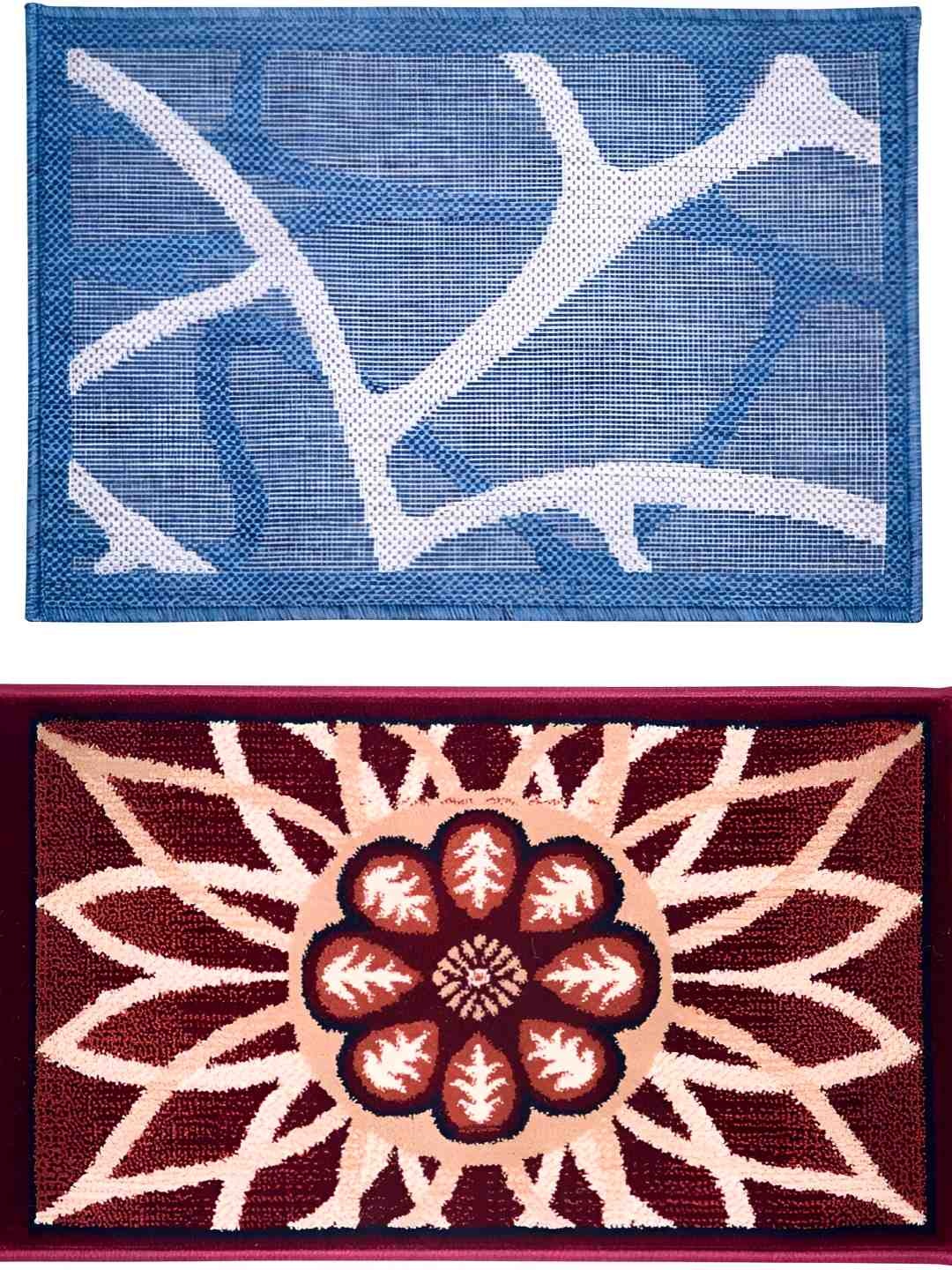 

Carpet Galore Blue & Maroon 2 Pieces Self-Design Anti-Skid Doormats