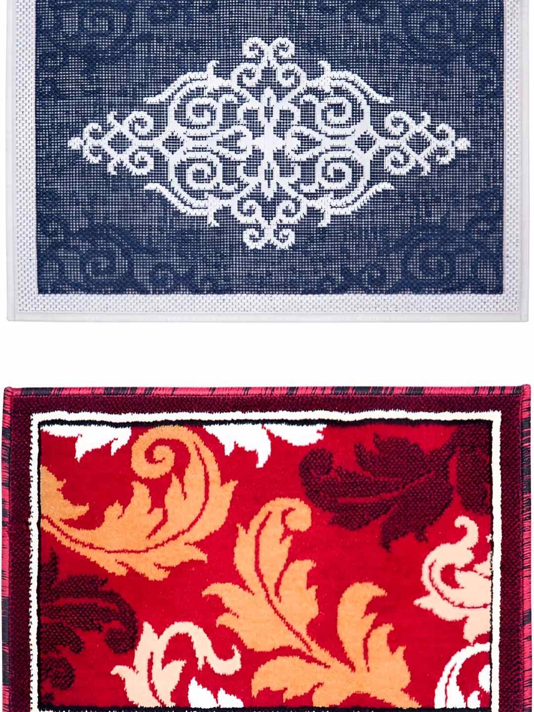 

Carpet Galore Blue & Red 2 Pieces Self-Design Anti-Skid Doormats