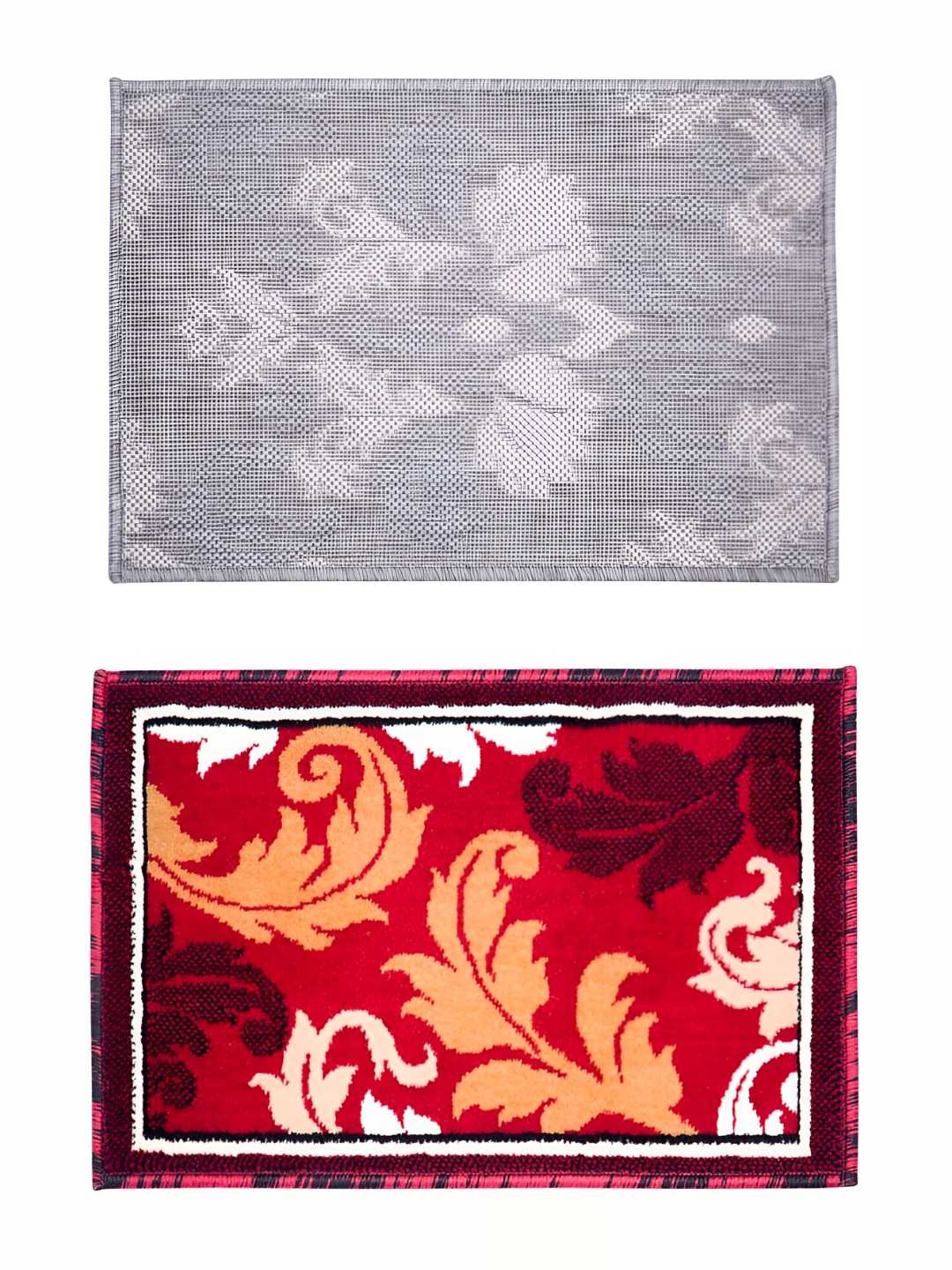 

Carpet Galore Grey & Red 2 Pieces Self-Design Anti-Skid Doormats