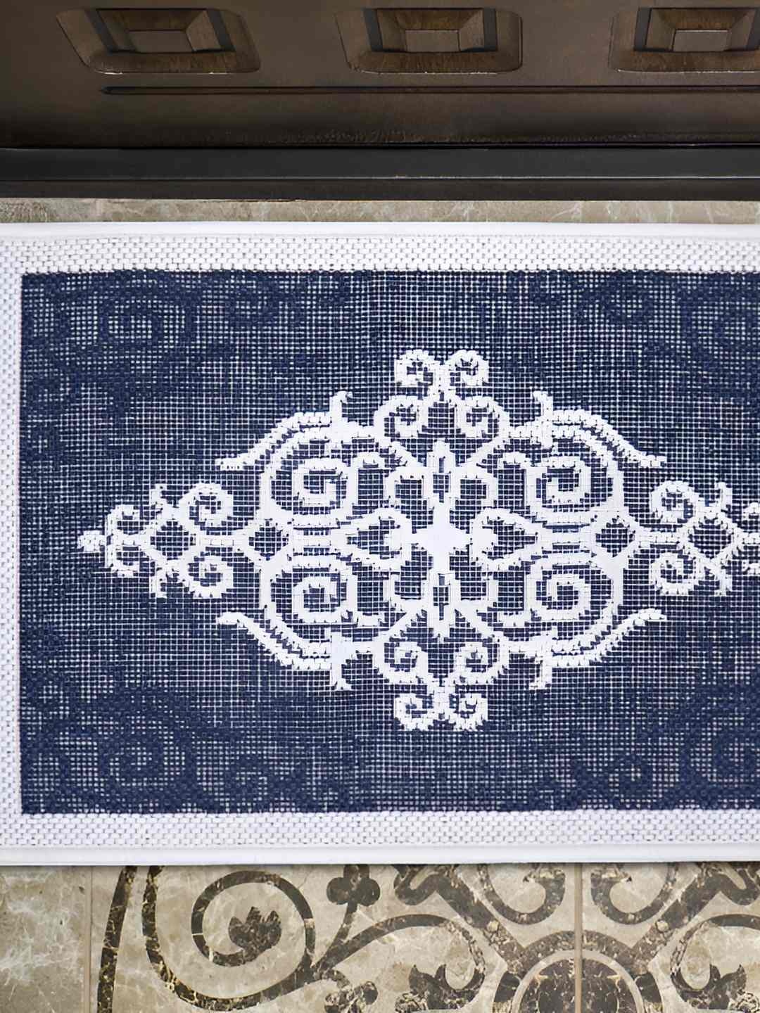 

Carpet Galore Blue Self-Design Anti-Skid Doormat