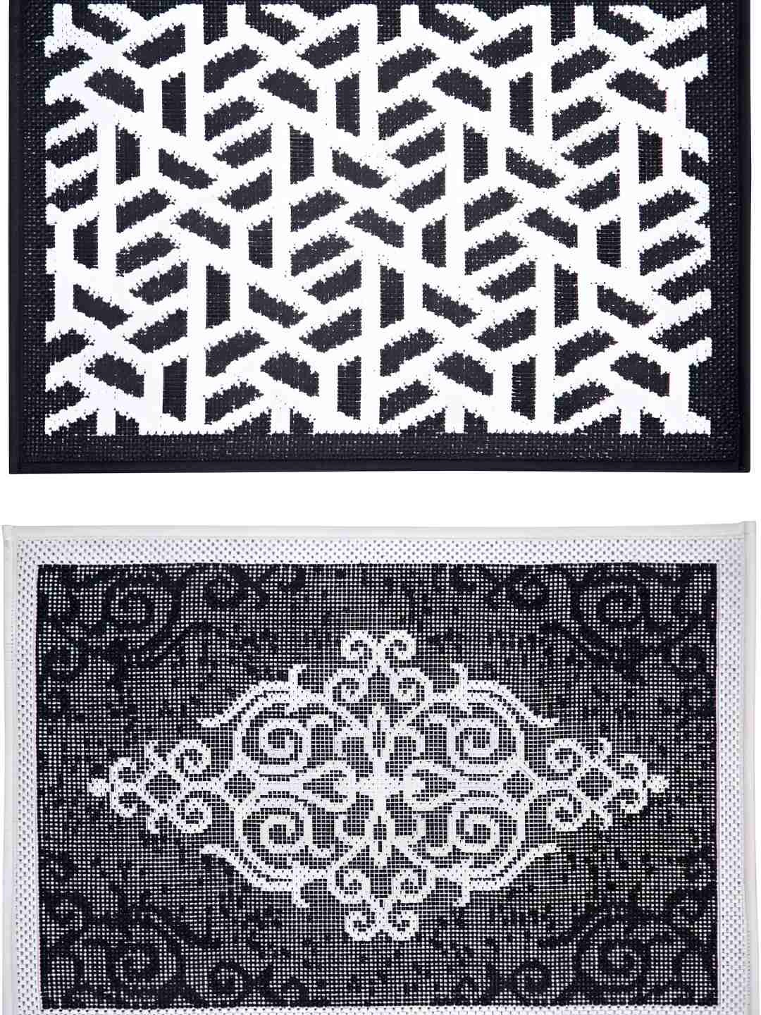 

Carpet Galore Black & White 2 Pieces Self-Design Anti-Skid Doormats