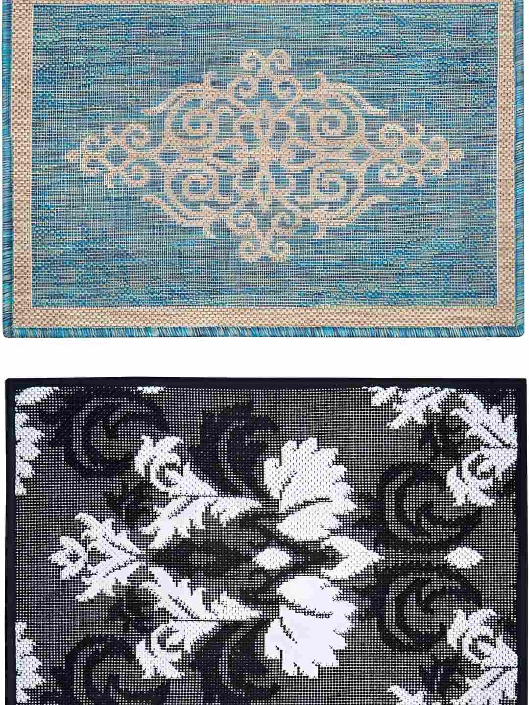 

Carpet Galore Blue & Black 2 Pieces Self-Design Anti-Skid Doormats