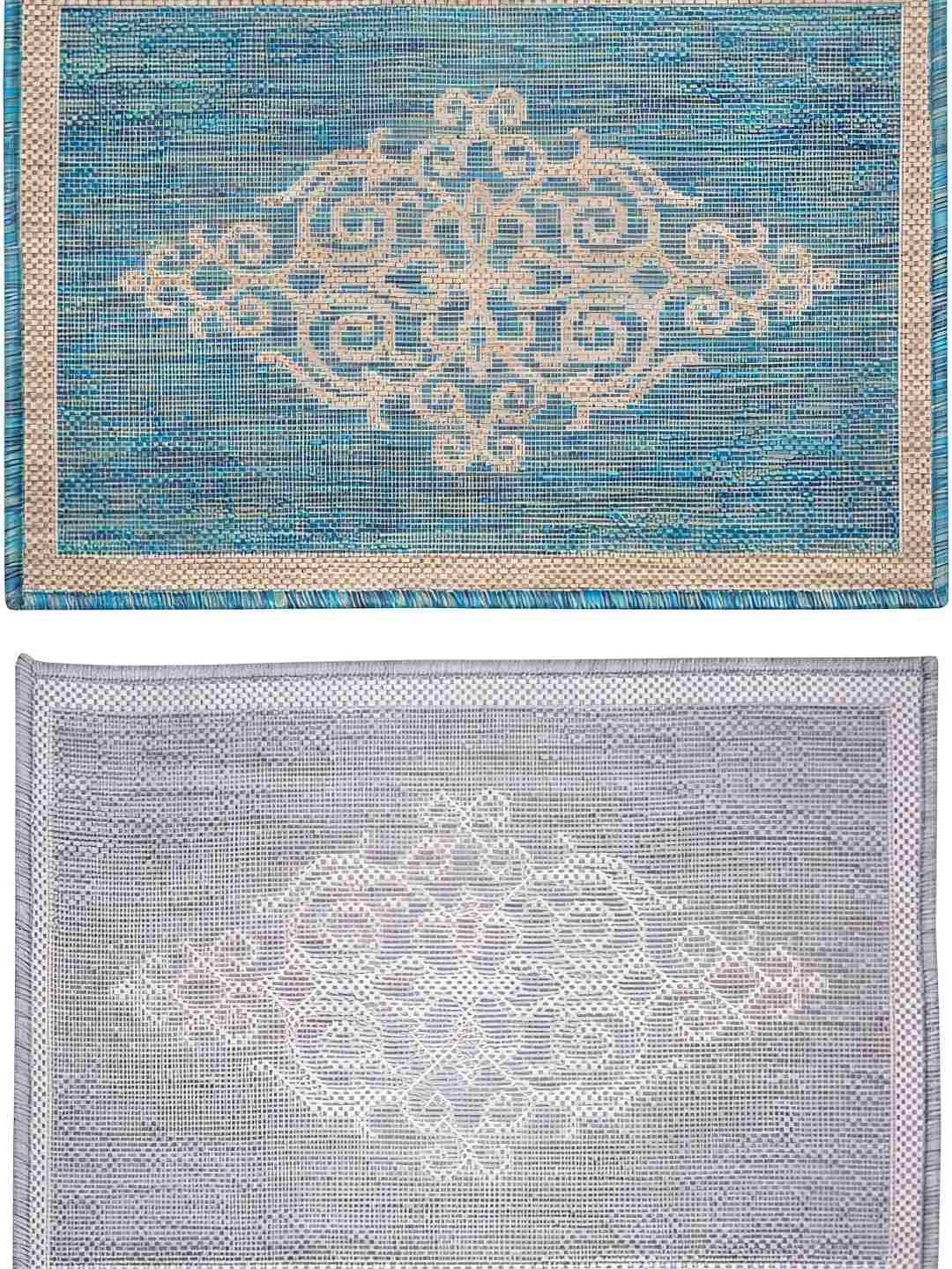 

Carpet Galore Grey & Blue 2 Pieces Self-Design Anti-Skid Doormats