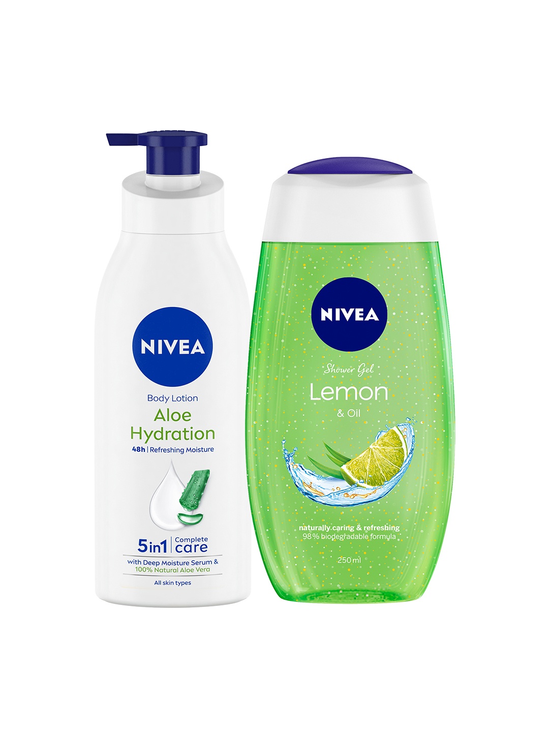 

Nivea Set of Aloe Hydration Body Lotion and Lemon & Oil Shower Gel - 400ml + 250ml, White