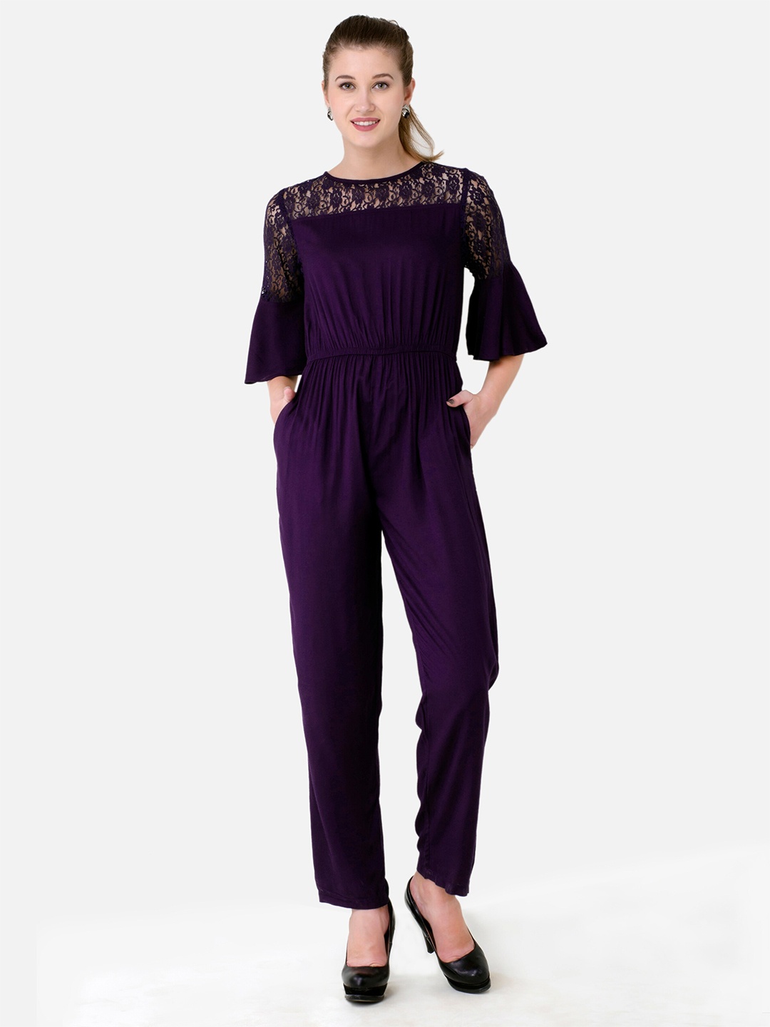 

V&M Basic Jumpsuit with Lace Inserts, Purple