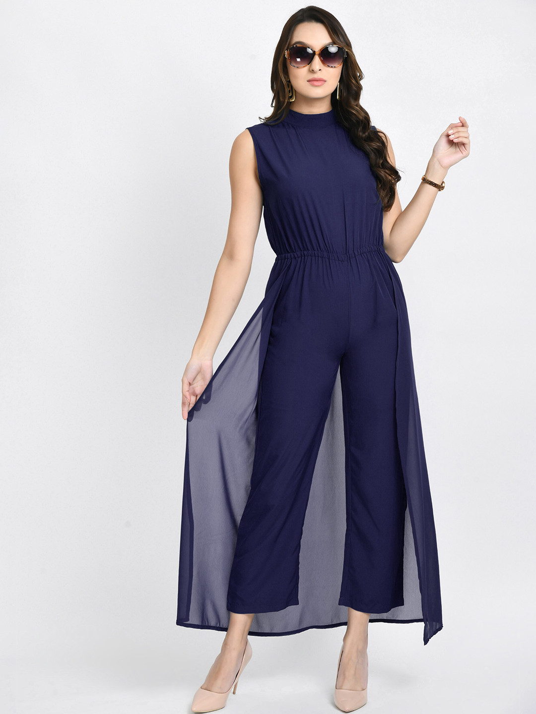 

V&M Navy Blue Layered Sleevesless Basic Jumpsuit