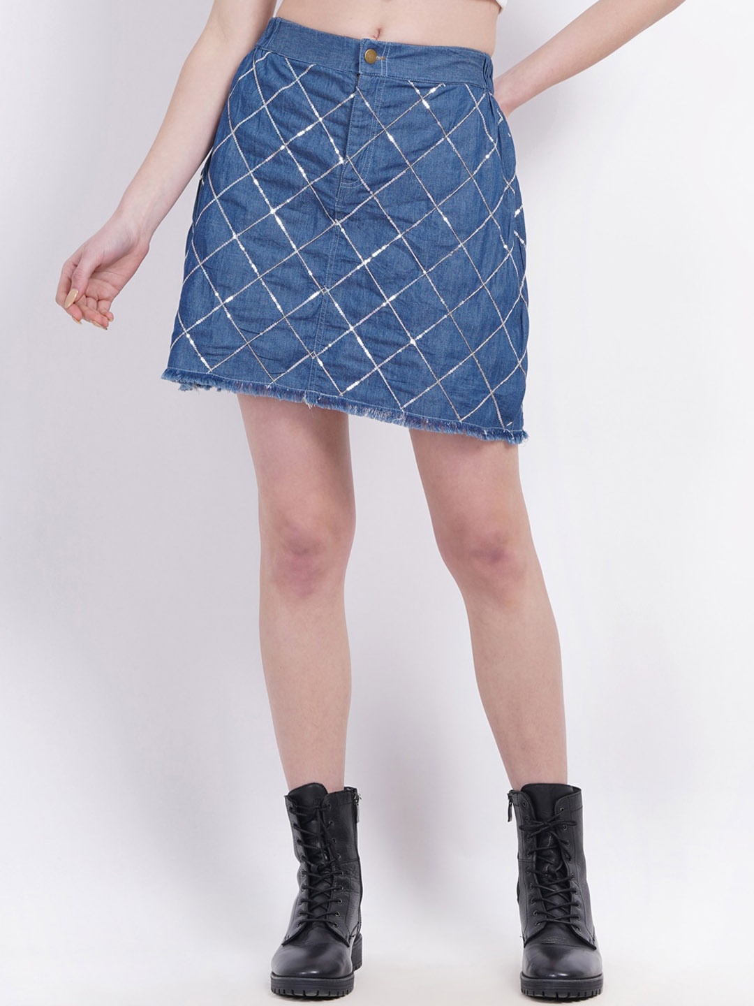 

SUMAVI-FASHION Women's Embellished Mini Skirt, Blue