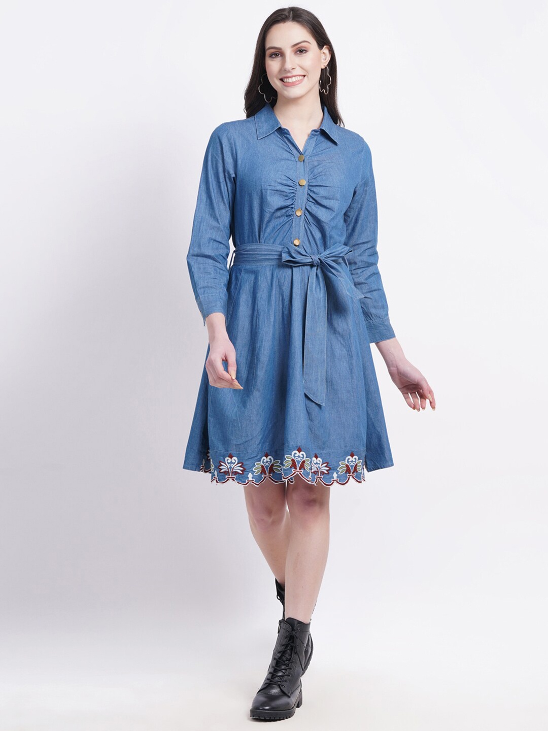 

SUMAVI-FASHION Organic Cotton Denim Shirt Dress, Blue