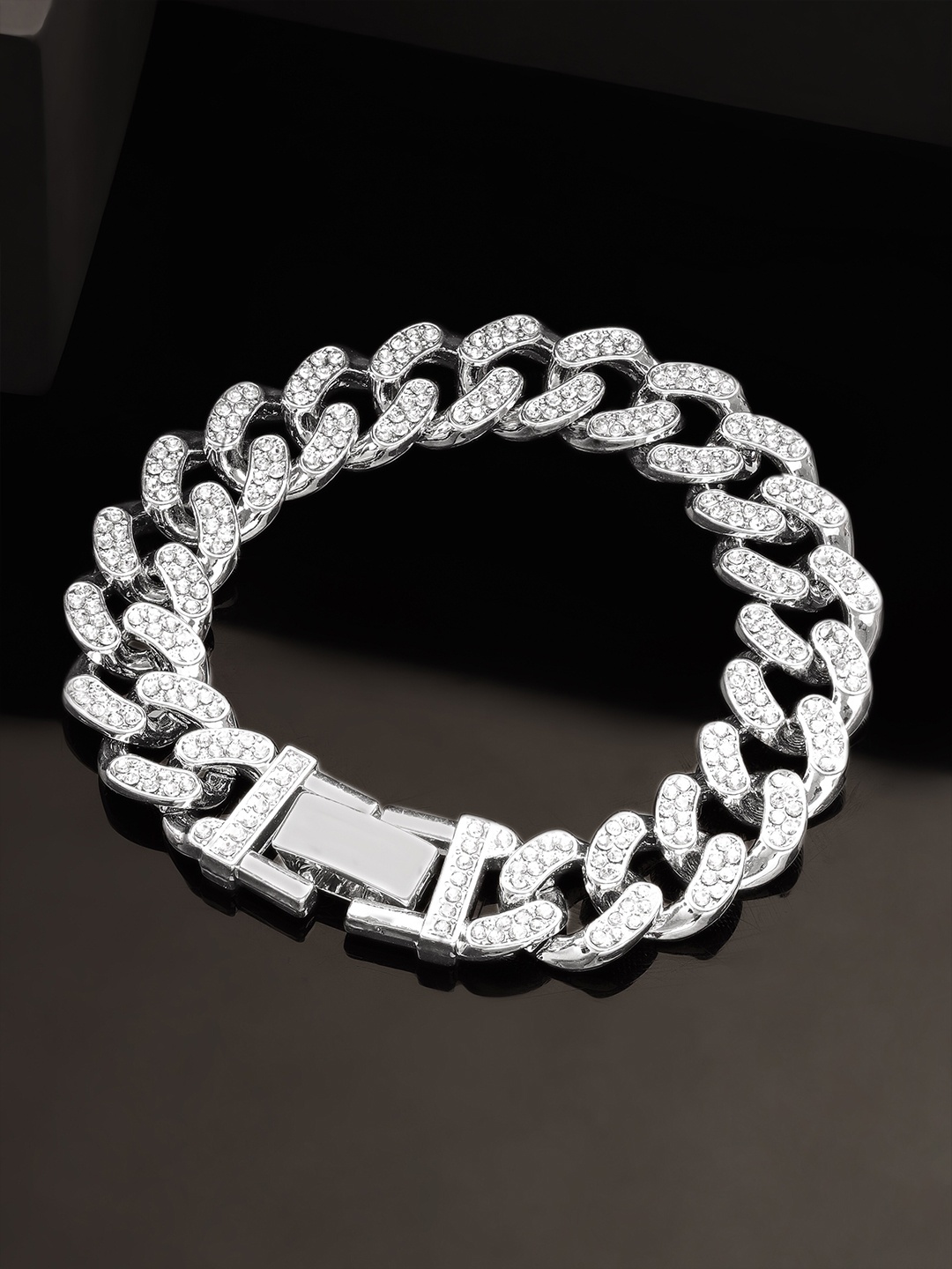 

The Roadster Lifestyle Co Men Rhodium-Plated CZ-Studded Bracelet, Silver