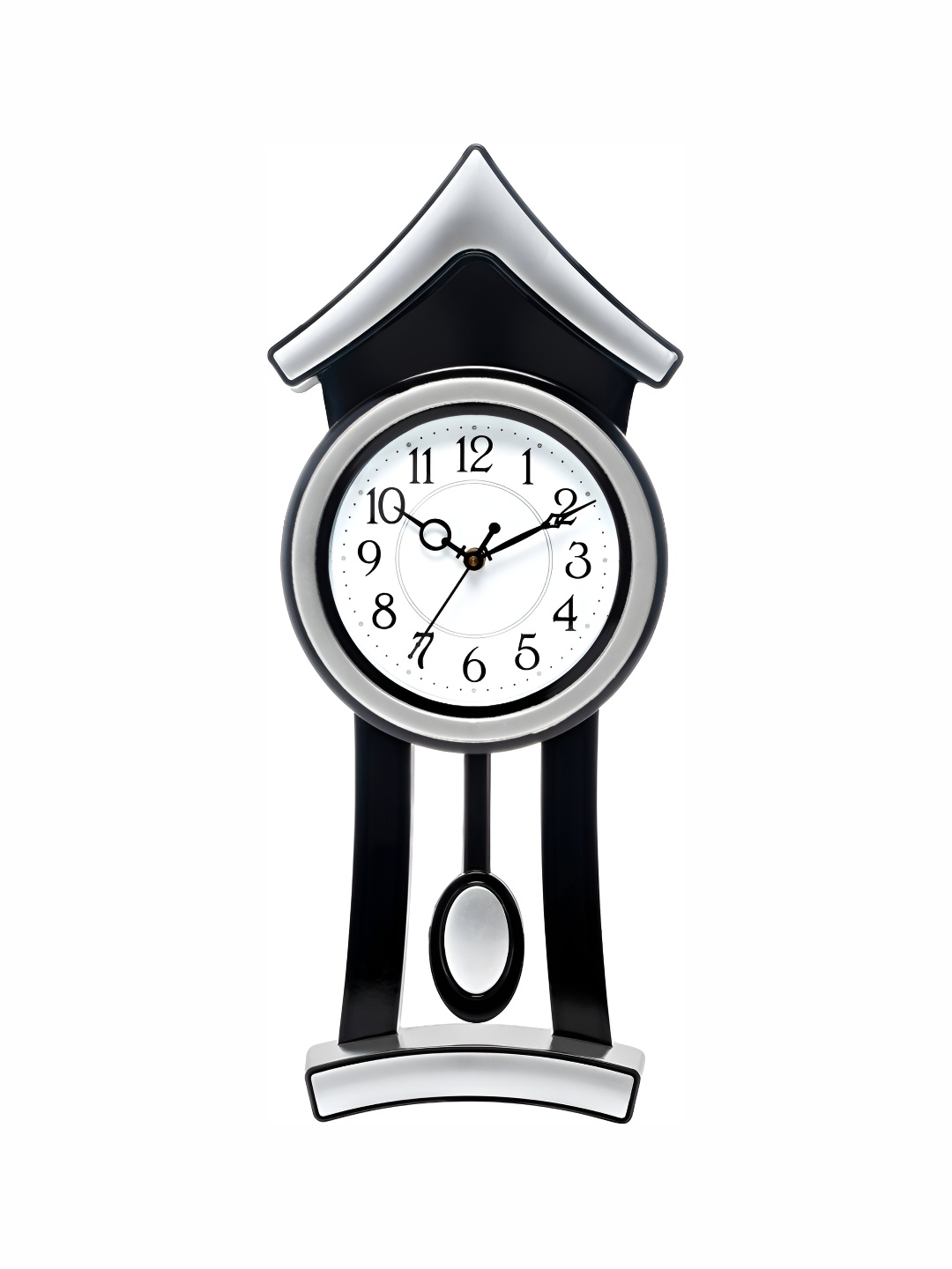 

Attractionz Silver-Toned & Black Round Pendulum Analogue Wall Clock